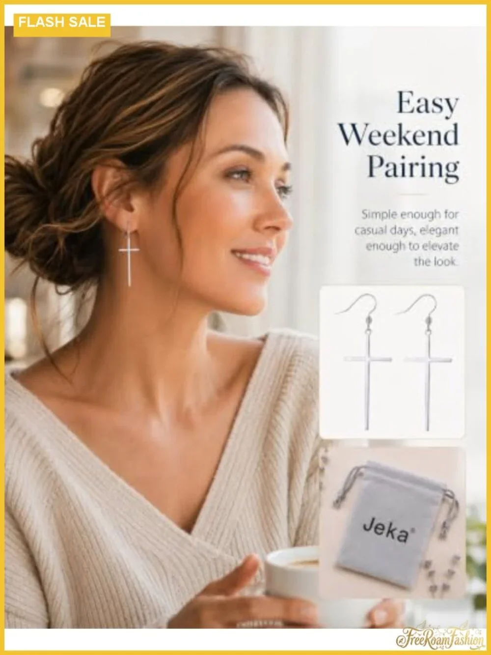Stainless Steel Cross Dangle Earrings Hypoallergenic Long Drop Minimalist